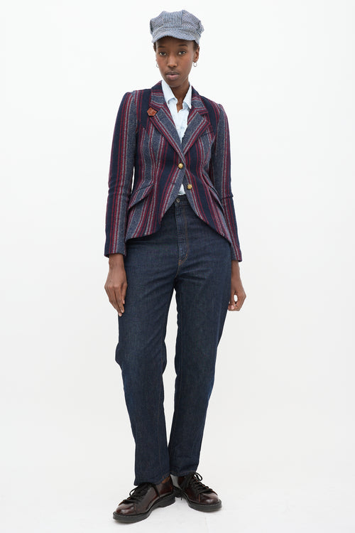 Navy 
Multicolour Wool Striped Blazer