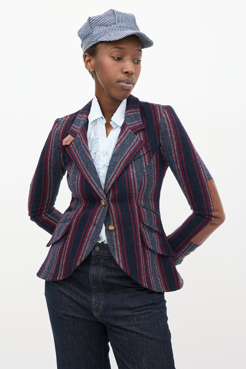 Navy 
Multicolour Wool Striped Blazer