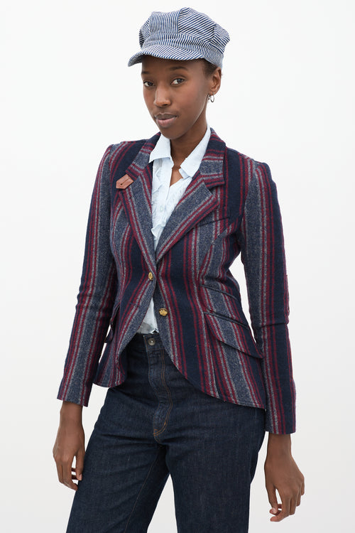 Navy 
Multicolour Wool Striped Blazer