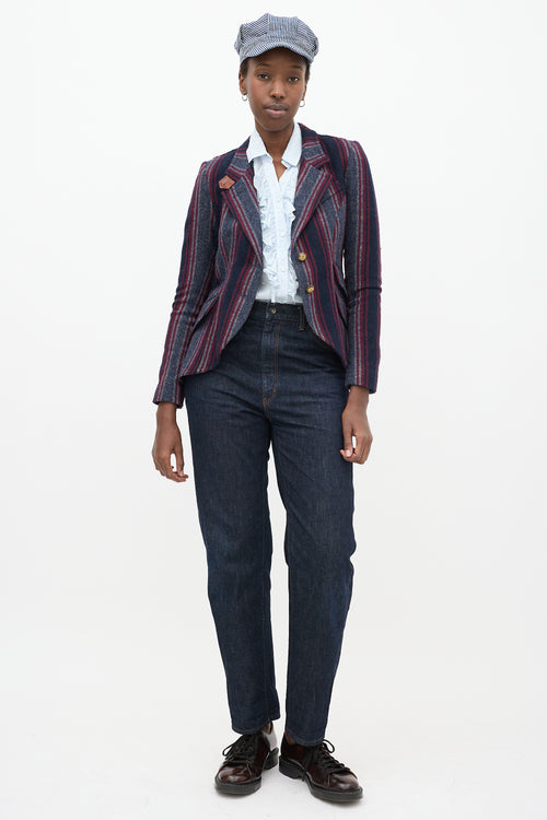 Navy 
Multicolour Wool Striped Blazer