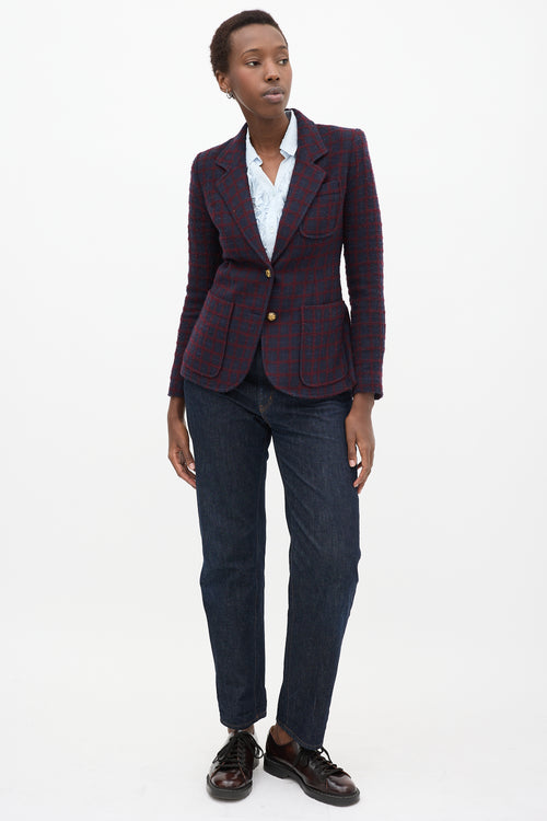 Navy 
Red Wool Windowpane Blazer