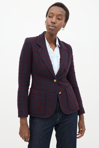 Navy 
Red Wool Windowpane Blazer