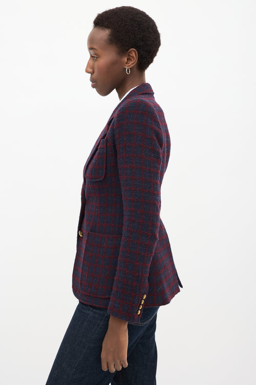 Navy 
Red Wool Windowpane Blazer