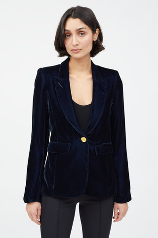 Smythe Navy Velvet Single Button Blazer