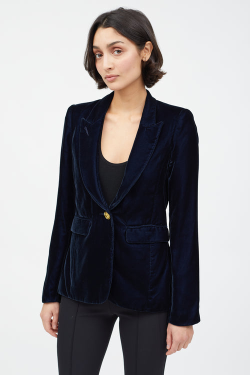 Smythe Navy Velvet Single Button Blazer