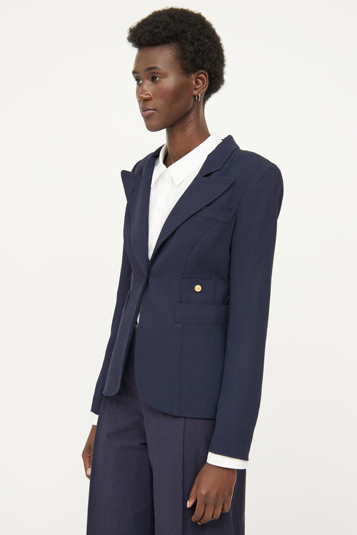 Smythe Navy Wool Gold Button Blazer