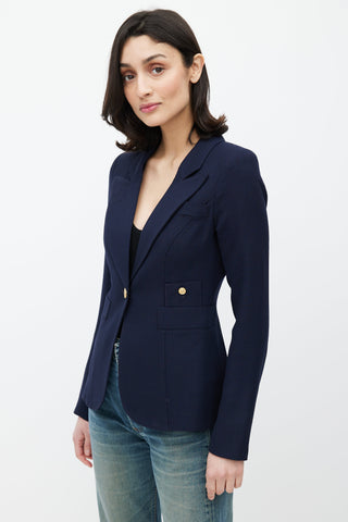 Smythe Navy Wool One Button Blazer