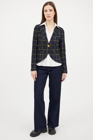 Smythe Plaid One Button Blazer