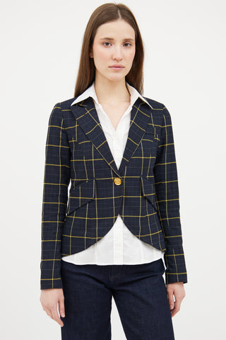 Smythe Plaid One Button Blazer