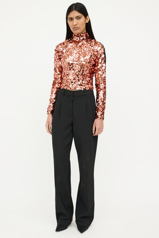 Smythe Orange 
Black Sequin Mock Neck Top