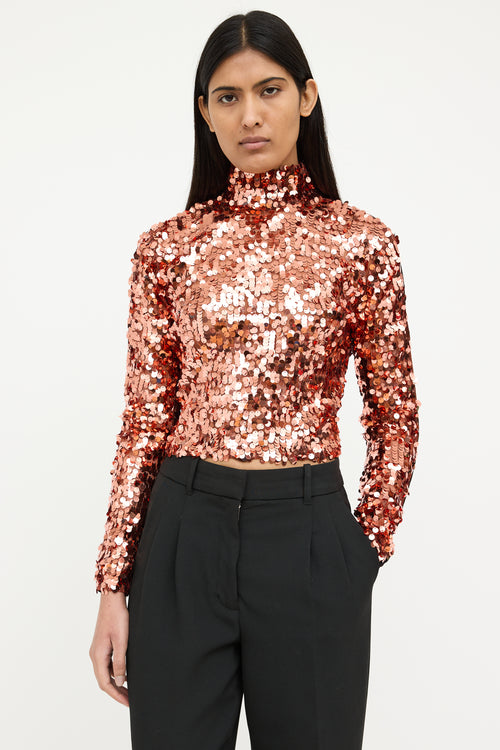 Smythe Orange 
Black Sequin Mock Neck Top