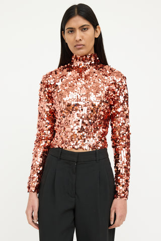 Smythe Orange 
Black Sequin Mock Neck Top