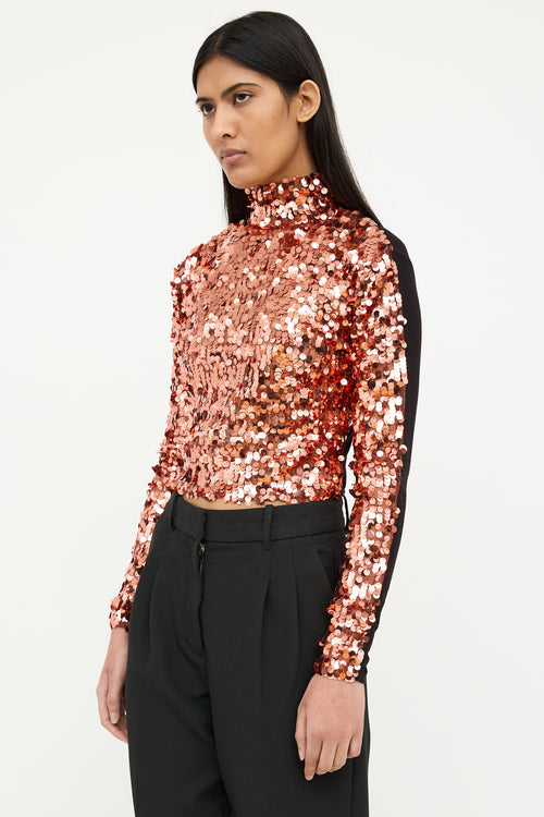 Smythe Orange 
Black Sequin Mock Neck Top