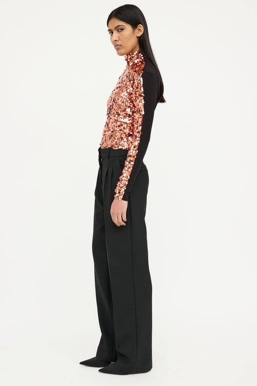 Smythe Orange 
Black Sequin Mock Neck Top