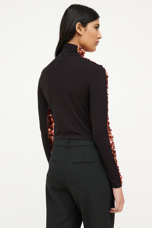 Orange 
Black Sequin Mock Neck Top