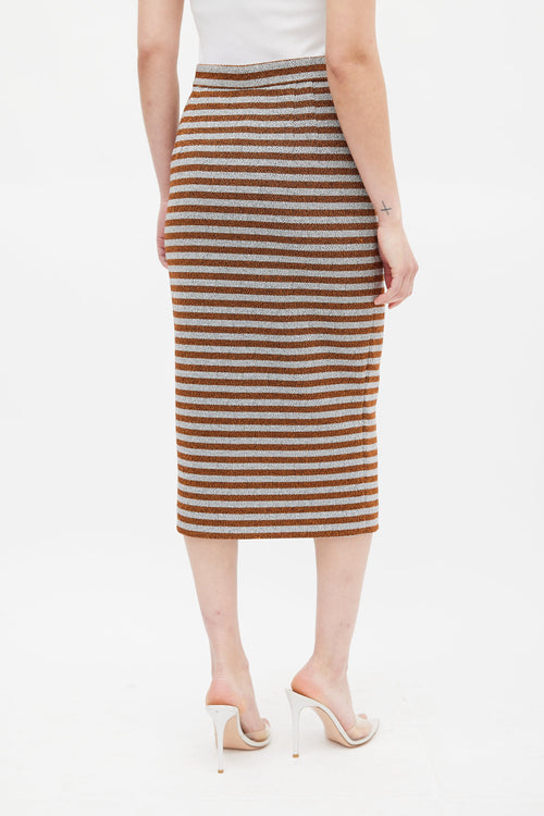 Smythe Orange 
Silver Metallic Striped Pencil Skirt