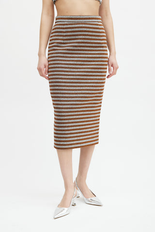 Smythe Orange 
Silver Metallic Striped Skirt