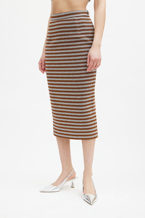 Smythe Orange 
Silver Metallic Striped Skirt