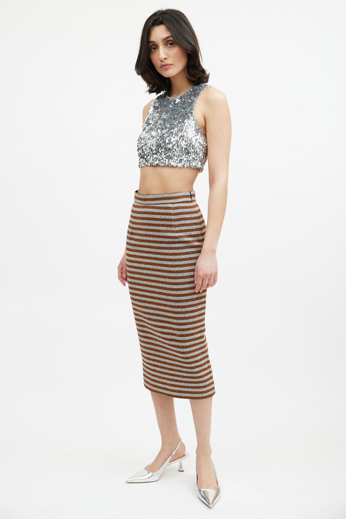 Smythe Orange 
Silver Metallic Striped Skirt