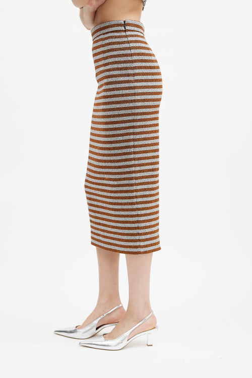 Smythe Orange 
Silver Metallic Striped Skirt