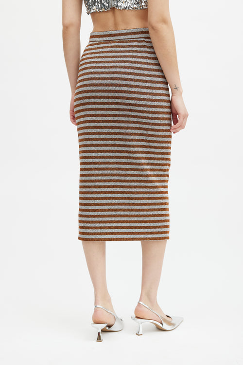 Smythe Orange 
Silver Metallic Striped Skirt