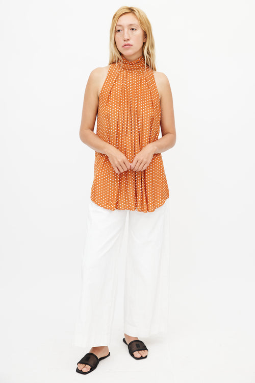 Smythe Orange 
White Polka Dot Sleeveless Blouse