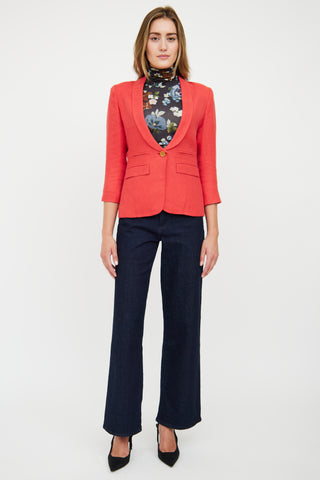 Smythe Red Linen Three Quarter Sleeve Blazer