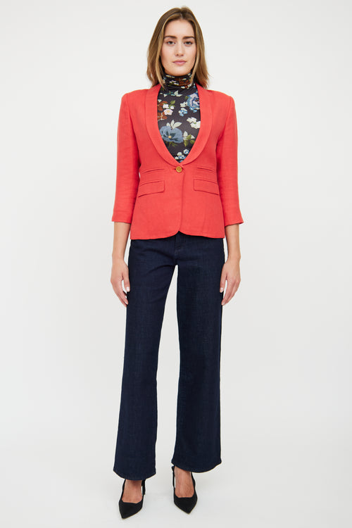 Smythe Red Linen Three Quarter Sleeve Blazer