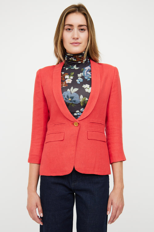 Smythe Red Linen Three Quarter Sleeve Blazer