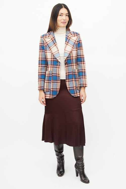 Smythe Pink 
Blue Wool Plaid Blazer