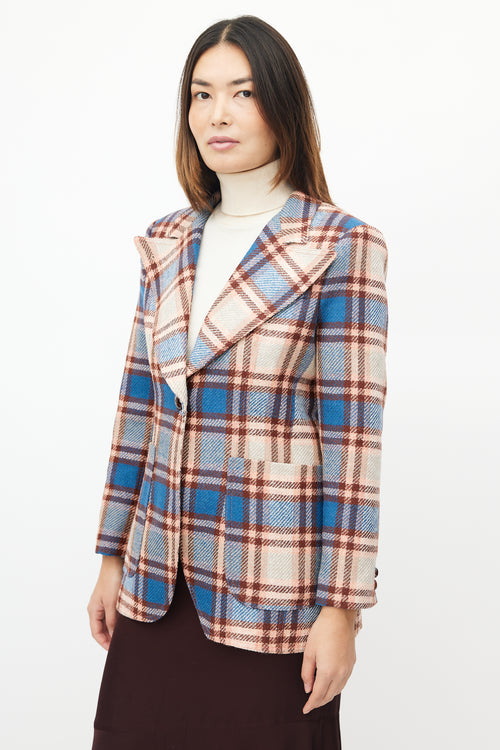 Smythe Pink 
Blue Wool Plaid Blazer