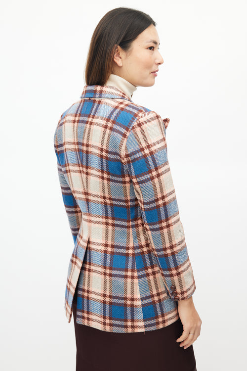 Smythe Pink 
Blue Wool Plaid Blazer