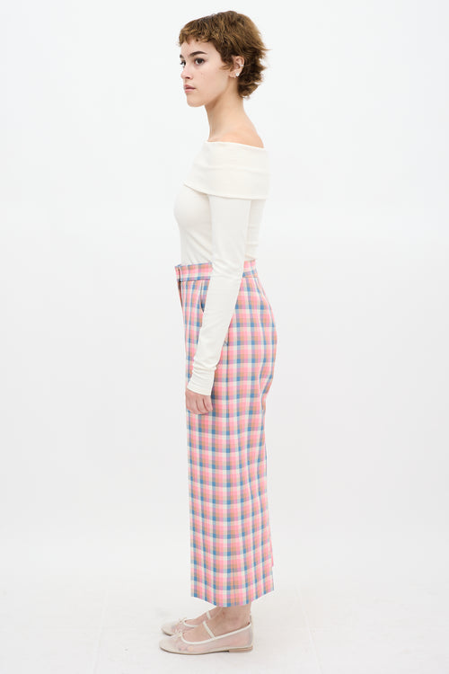 Smythe Pink 
Multi Begonia Check Wide Leg Culotte