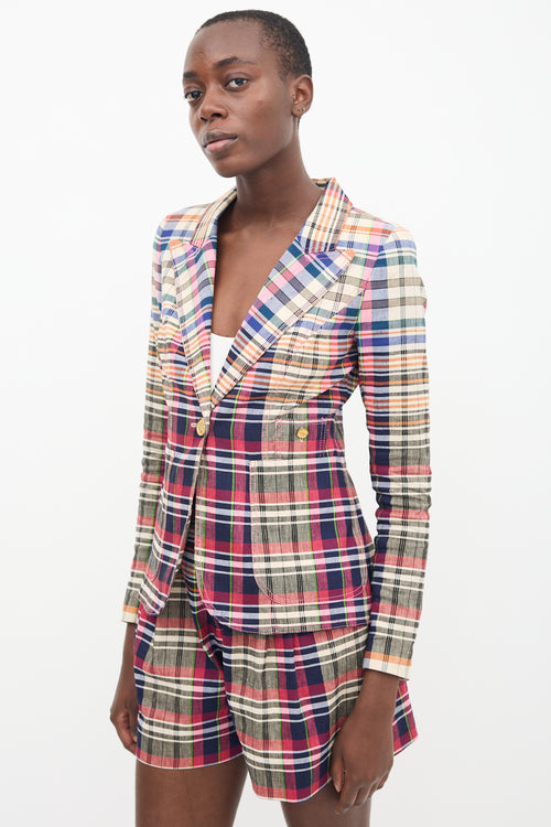 Smythe Pink 
Multi Linen Plaid Blazer