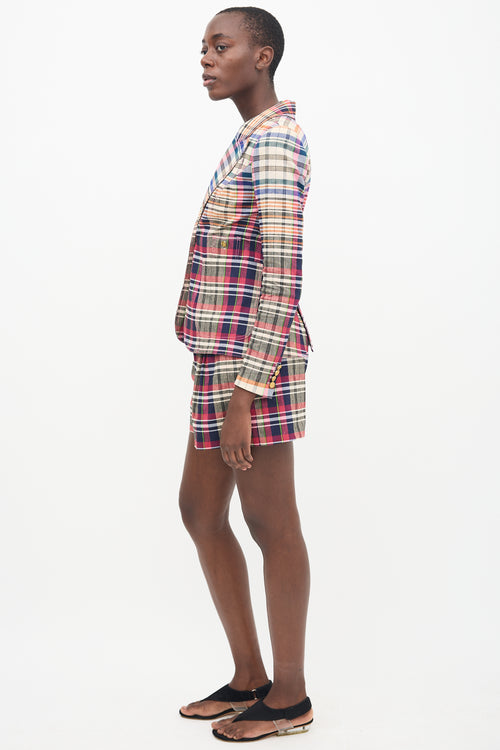 Smythe Pink 
Multi Linen Plaid Blazer