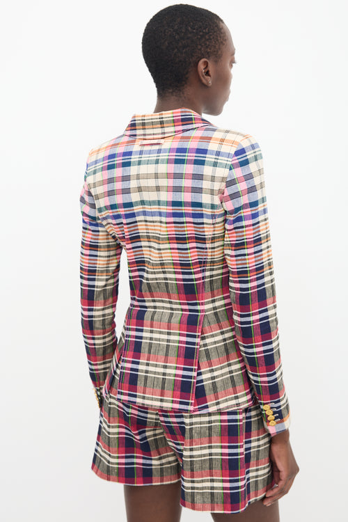 Smythe Pink 
Multi Linen Plaid Blazer