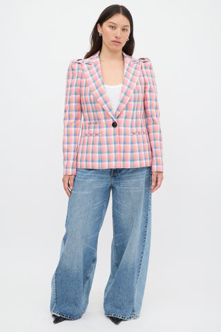 Smythe Pink 
Multicolour Check Box Pleat Blazer