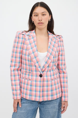 Smythe Pink 
Multicolour Check Box Pleat Blazer