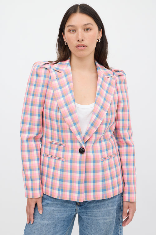 Smythe Pink 
Multicolour Check Box Pleat Blazer