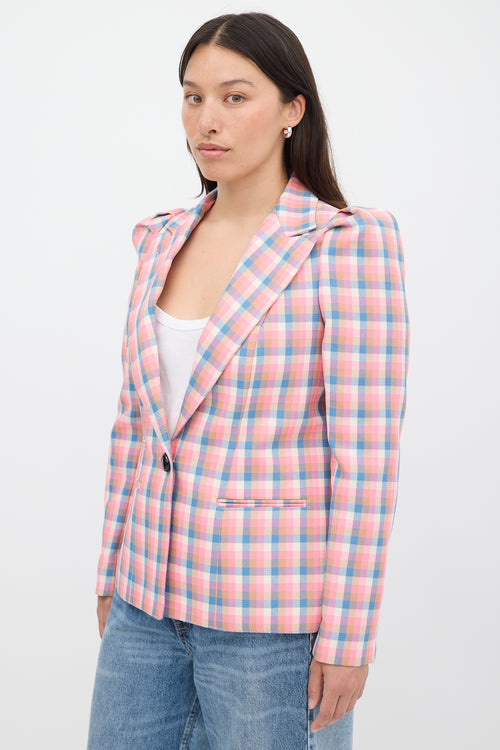 Smythe Pink 
Multicolour Check Box Pleat Blazer