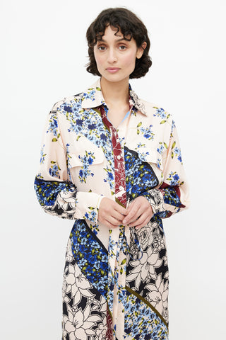 Smythe Pink 
Multicolour Floral Belted Shirt Dress