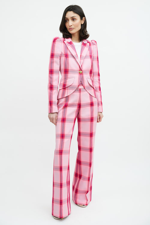 Smythe Pink 
Multicolour Plaid Two Piece Suit