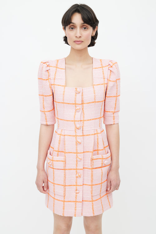 Smythe Pink 
Orange Check Tweed Dress