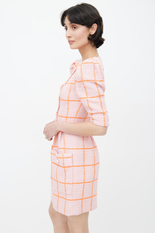 Smythe Pink 
Orange Check Tweed Dress