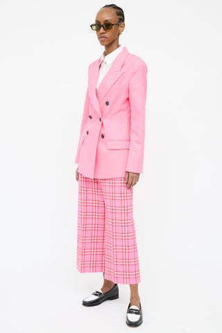 Smythe Pink 
White Woven Plaid Trouser