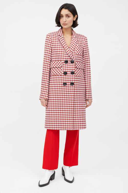 Smythe Pink 
Red Houndstooth Double Breasted Coat