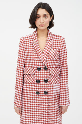 Smythe Pink 
Red Houndstooth Double Breasted Coat