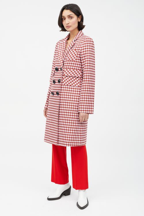 Smythe Pink 
Red Houndstooth Double Breasted Coat