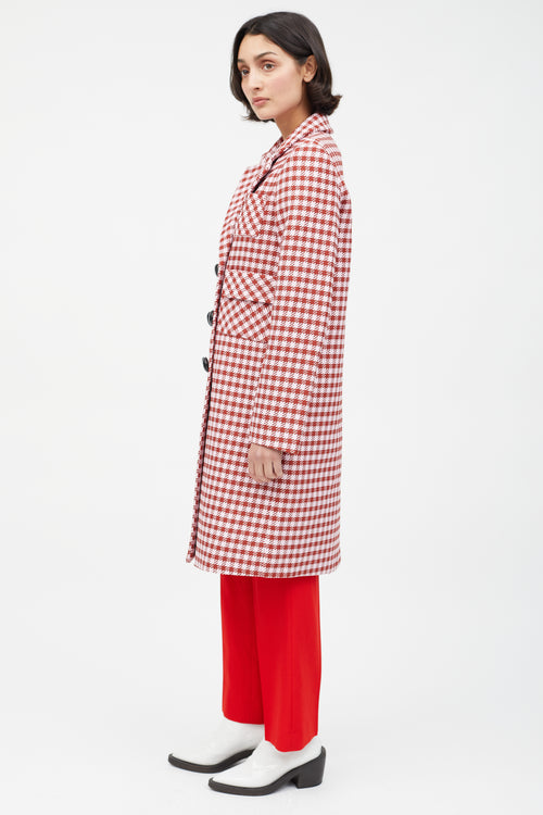 Smythe Pink 
Red Houndstooth Double Breasted Coat