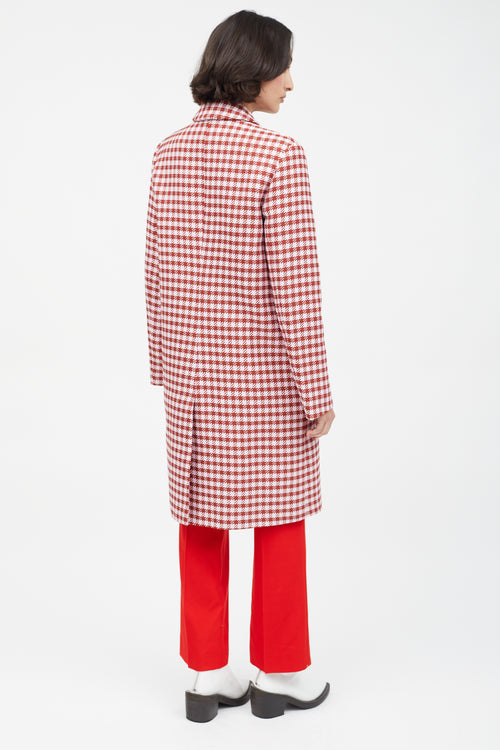 Smythe Pink 
Red Houndstooth Double Breasted Coat